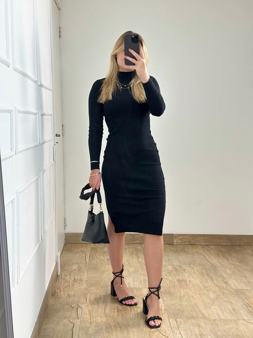 Vestido Ribana Manga Longa Preto - 3645841 - RAFITA MODA FEMININA