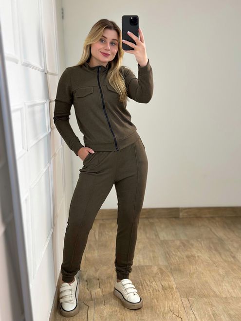 Conjunto Calça e Casaco Marrom - 3634485 - RAFITA MODA FEMININA