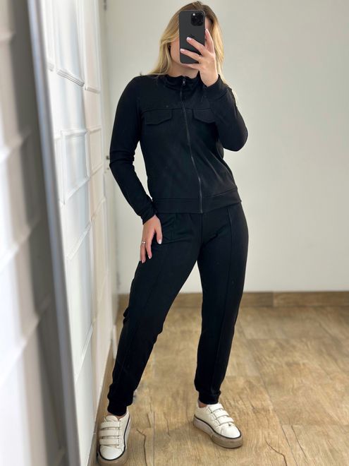 Conjunto Calça e Casaco Preto - 3634486 - RAFITA MODA FEMININA