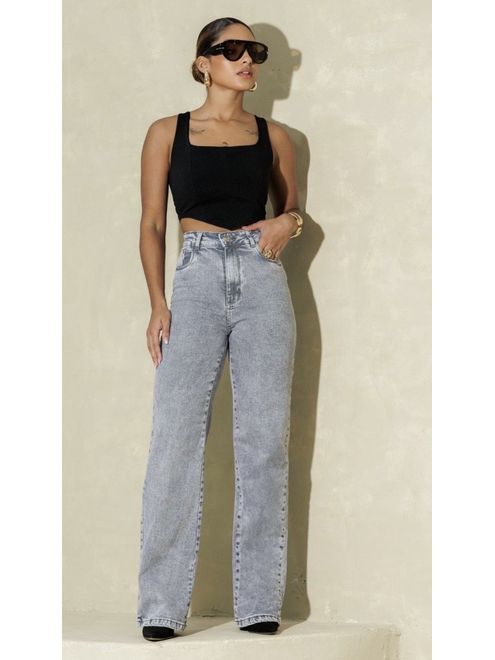 Calça Jeans Wide Leg Estonada - 363582 - RAFITA MODA FEMININA