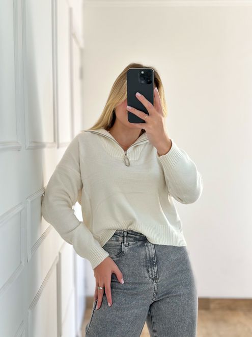 Blusa Modal Zíper Off White - 3635547 - RAFITA MODA FEMININA