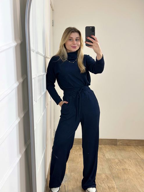 Conjunto Calça e Blusa Azul Marinho - 3634495 - RAFITA MODA FEMININA