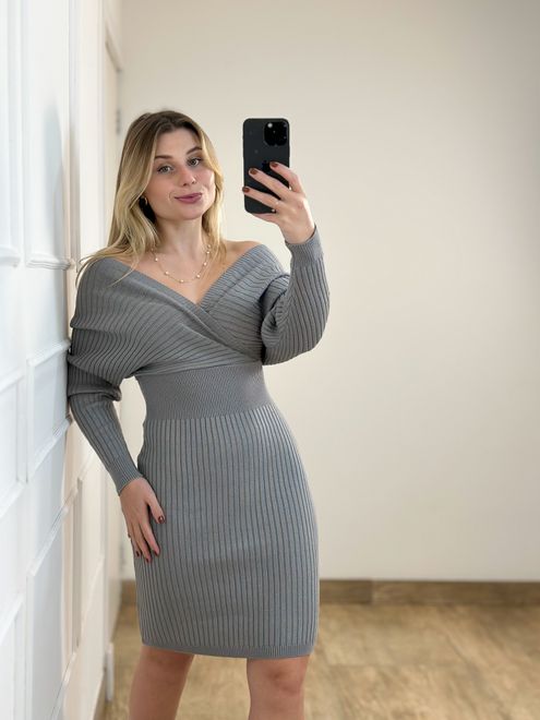 Vestido Modal Transpassado Cinza - 3634590 - RAFITA MODA FEMININA