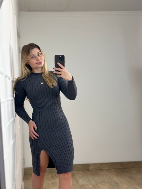 Vestido Modal Trançado Chumbo - 3634596 - RAFITA MODA FEMININA