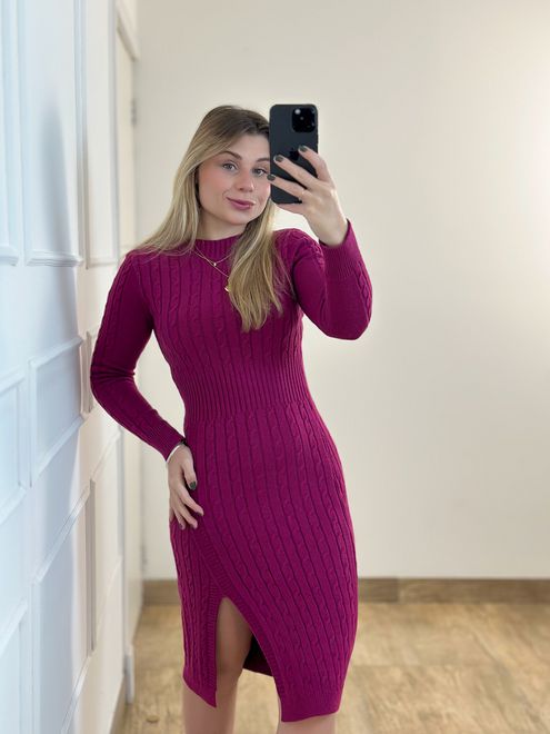 Vestido Modal Trançado Fúcsia - 3634595 - RAFITA MODA FEMININA