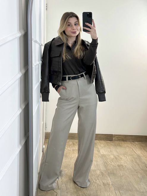 Calça Pantalona Alfaiataria Bege - 363425 - RAFITA MODA FEMININA