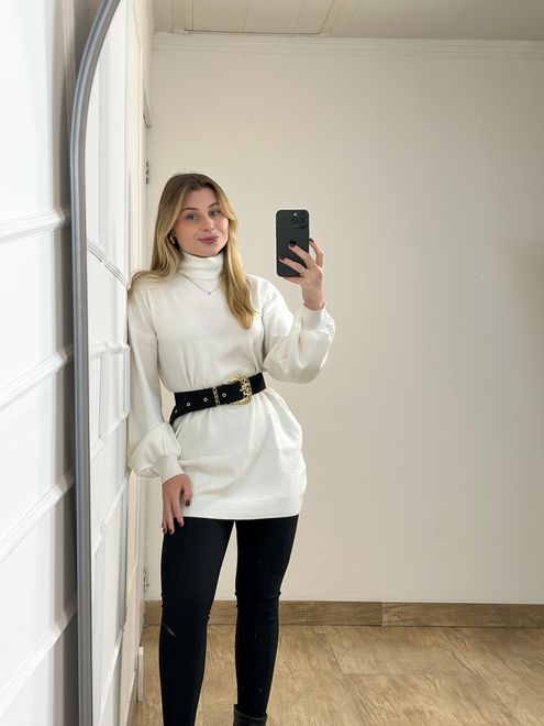 Blusa Modal Alongada Off White - 255789 - RAFITA MODA FEMININA
