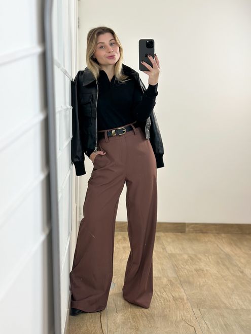Calça Pantalona Alfaiataria Marrom - 363426 - RAFITA MODA FEMININA