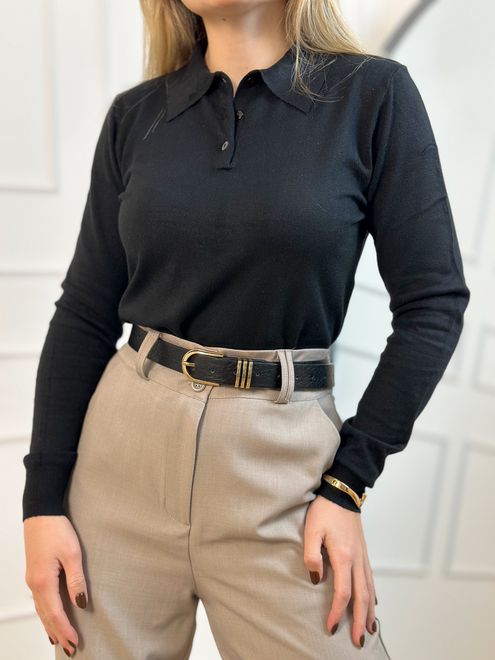 Blusa Modal Polo Preto - 3636786 - RAFITA MODA FEMININA