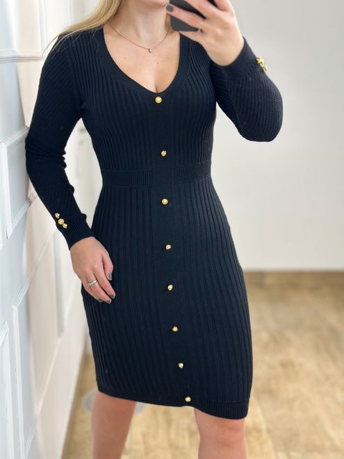 Vestido Modal Botões Preto - 363852 - RAFITA MODA FEMININA