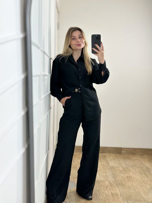 Conjunto Alfaiataria Calça e Camisa Preto - 363458... - RAFITA MODA FEMININA