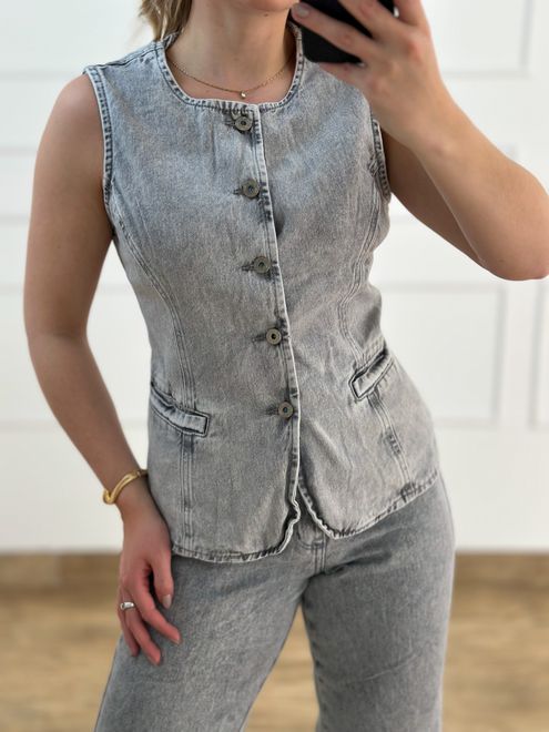 Colete Jeans Cinza - 125487136 - RAFITA MODA FEMININA
