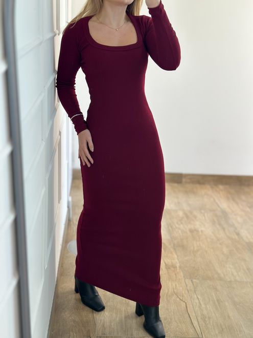 Vestido Longo Ribana Vinho - 125487108 - RAFITA MODA FEMININA