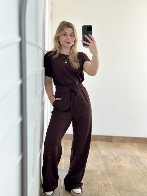 Conjunto Moletinho Calça e Blusa Marrom Café - 125... - RAFITA MODA FEMININA
