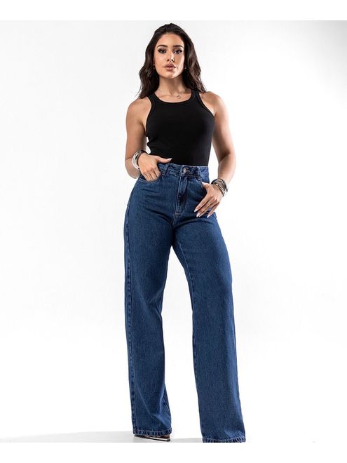 Calça Jeans Wide Leg Escura - 125487138 - RAFITA MODA FEMININA