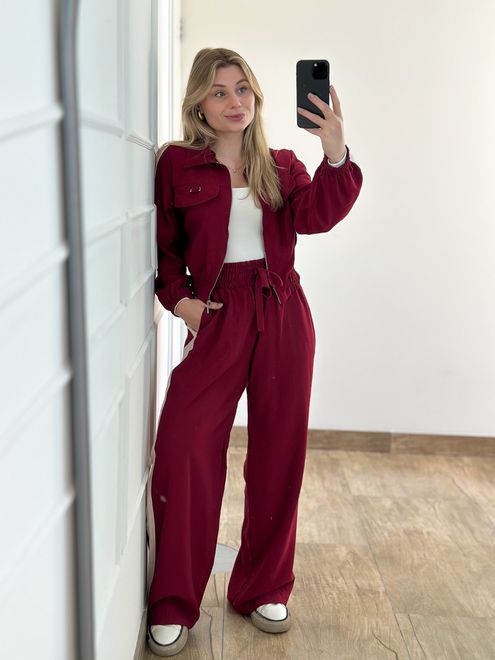 Conjunto Calça e Casaco Vinho - 125487101 - RAFITA MODA FEMININA