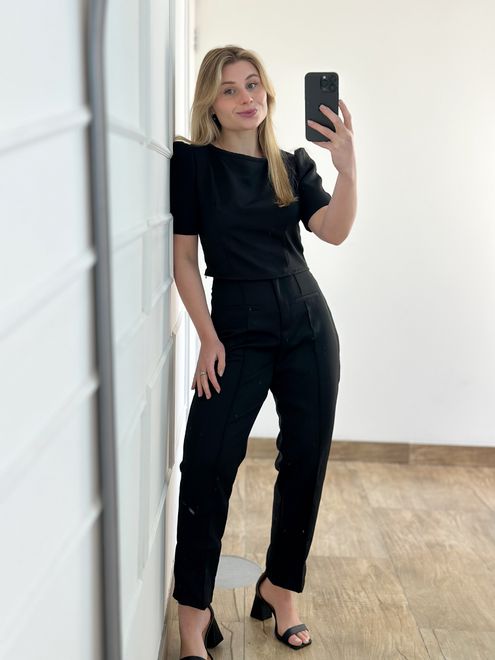 Conjunto Alfaiataria Calça e Blusa Preto - 1254871... - RAFITA MODA FEMININA