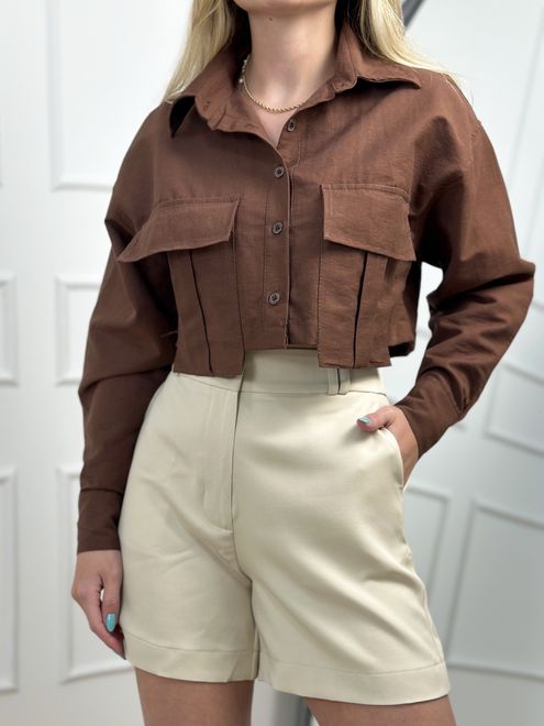 Camisa Cropped Marrom - 125487161 - RAFITA MODA FEMININA