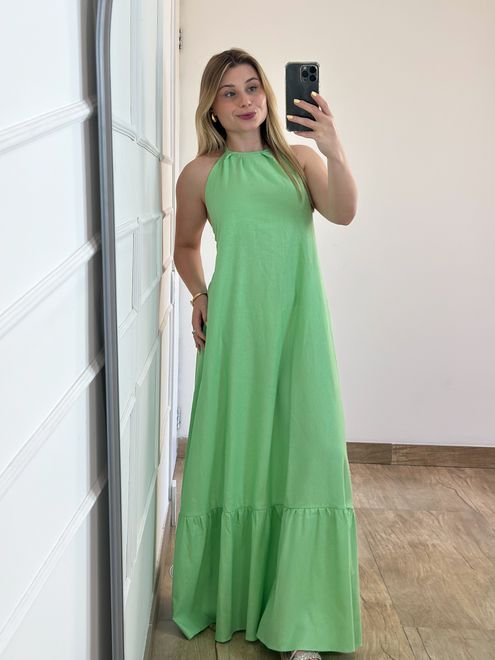 Vestido Linho Verde - 387941 - RAFITA MODA FEMININA