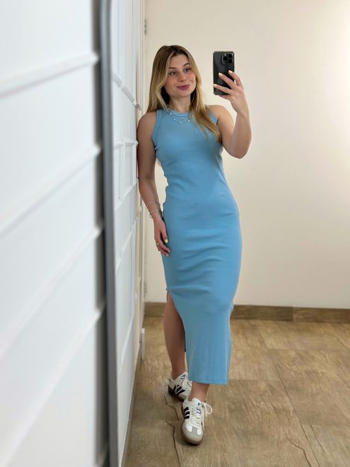 Vestido Ribana Regata Longo Azul - 387753 - RAFITA MODA FEMININA