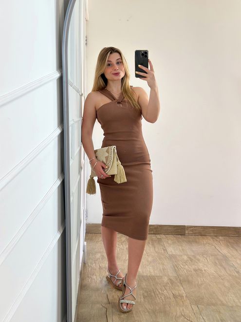 Vestido Midi Marrom - 387843 - RAFITA MODA FEMININA
