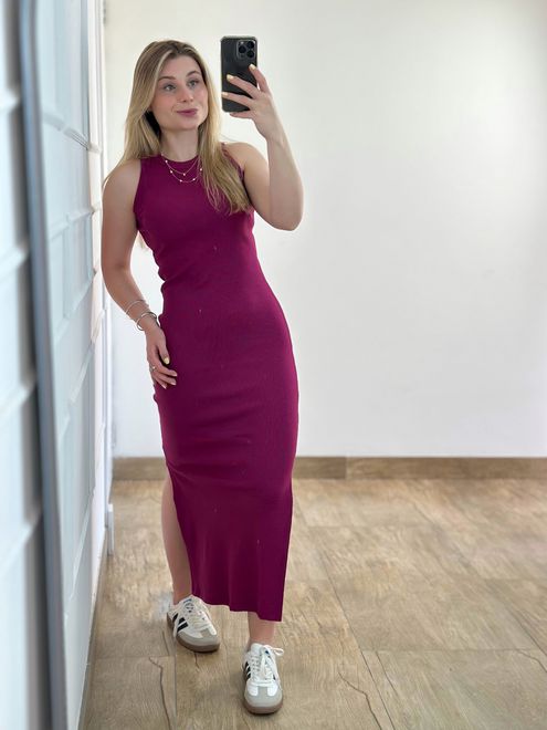 Vestido Ribana Regata Longo Fúcsia - 387752 - RAFITA MODA FEMININA