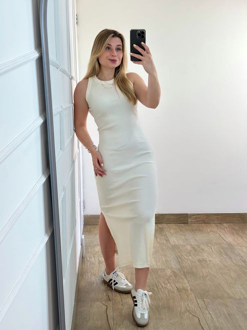 Vestido Ribana Regata Longo Off White - 387751 - RAFITA MODA FEMININA