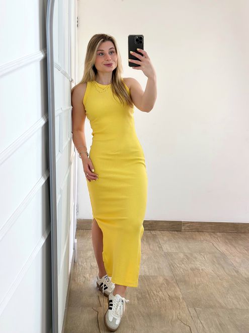 Vestido Ribana Regata Longo Amarelo - 387750 - RAFITA MODA FEMININA