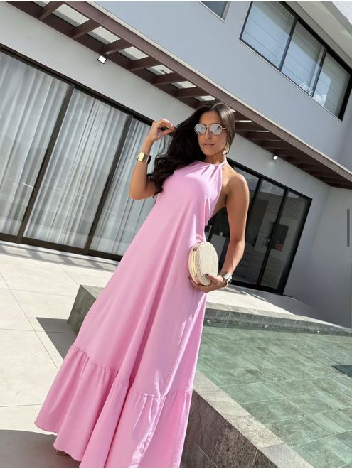 Vestido Linho Rosa - 387942 - RAFITA MODA FEMININA