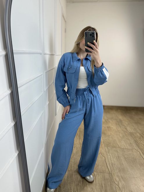 Conjunto Calça e Casaco Azul - 125487105 - RAFITA MODA FEMININA
