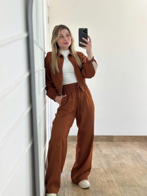 Conjunto Calça e Casaco Caramelo - 125487103 - RAFITA MODA FEMININA