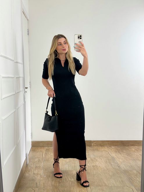 Vestido Ribana Polo Preto - 125488021 - RAFITA MODA FEMININA