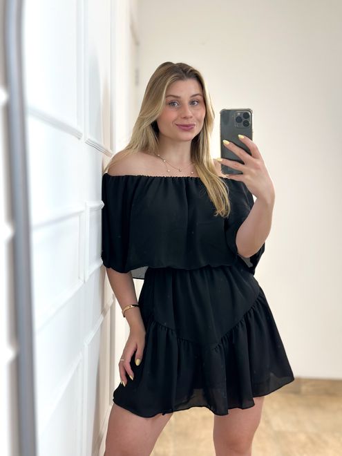 Macaquinho Ombro a Ombro Preto - 387763 - RAFITA MODA FEMININA