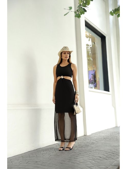 Vestido Longo Tule Preto - 387769 - RAFITA MODA FEMININA
