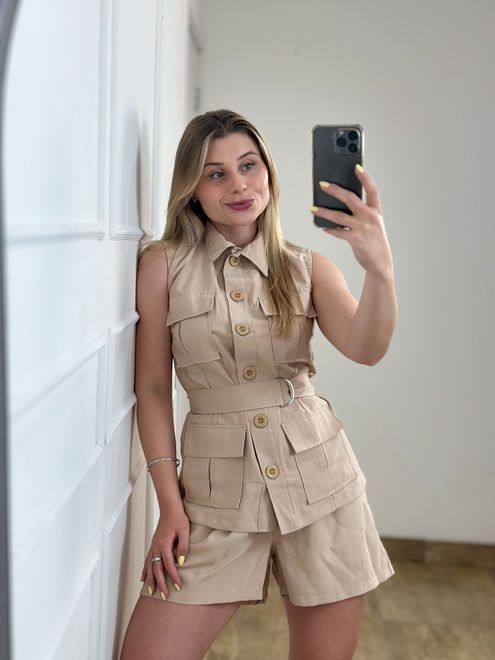 Conjunto Short e Colete Nude - 387773 - RAFITA MODA FEMININA