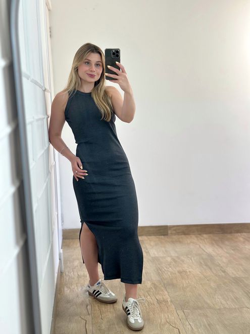 Vestido Ribana Regata Longo Chumbo - 387754 - RAFITA MODA FEMININA