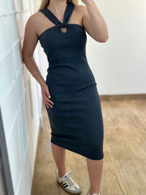 Vestido Ribana Midi Chumbo - 387843 - RAFITA MODA FEMININA