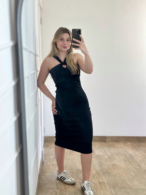 Vestido Ribana Midi Preto - 387844 - RAFITA MODA FEMININA