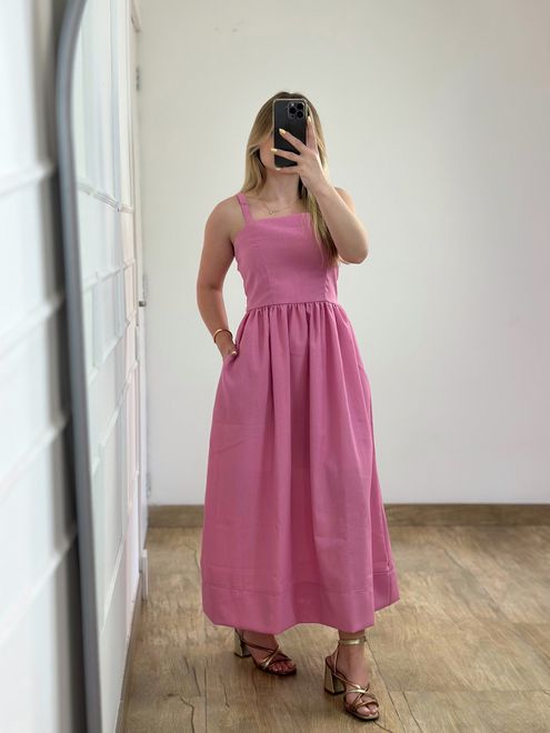 Vestido Midi Linho Rosa - 388543 - RAFITA MODA FEMININA
