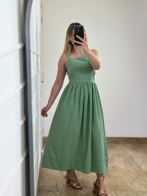 Vestido Midi Linho Verde - 388541 - RAFITA MODA FEMININA