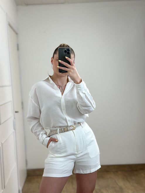 Conjunto Short e Camisa Manga Longa Off White - 38... - RAFITA MODA FEMININA