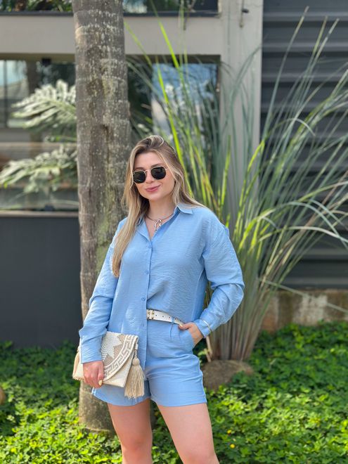 Conjunto Short e Camisa Manga Longa Azul - 388682 - RAFITA MODA FEMININA