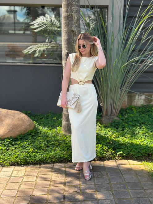 Vestido Alfaiataria Midi Amarelo Manteiga - 388760 - RAFITA MODA FEMININA