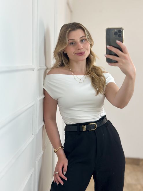 Blusa Poliamida Ombro a Ombro Off White - 288532 - RAFITA MODA FEMININA