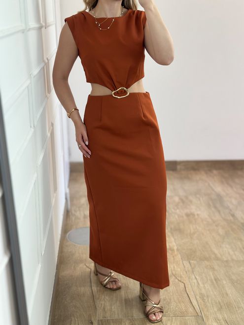 Vestido Alfaiataria Midi Terracota - 388754 - RAFITA MODA FEMININA