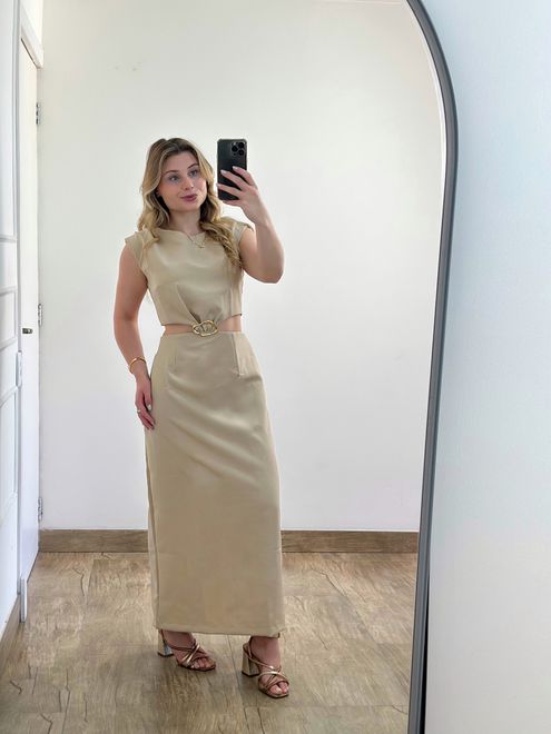 Vestido Alfaiataria Midi Nude - 388752 - RAFITA MODA FEMININA