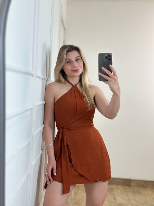 Macaquinho Flora Marrom - 388784 - RAFITA MODA FEMININA