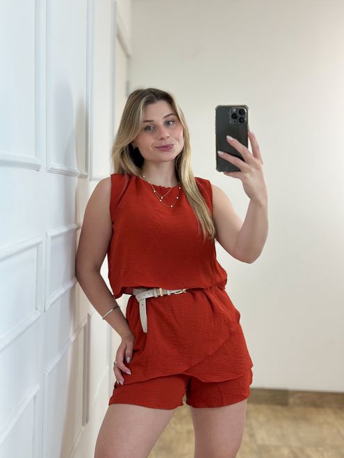 Macaquinho Duna Terracota - 388742 - RAFITA MODA FEMININA