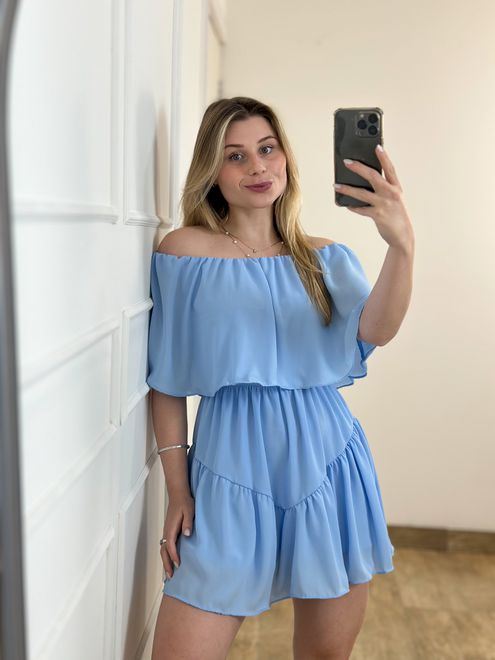 Macaquinho Ombro a Ombro Azul - 387762 - RAFITA MODA FEMININA