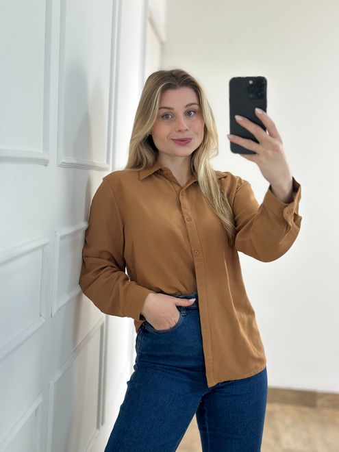 Camisa de Linho Marrom - 288450 - RAFITA MODA FEMININA